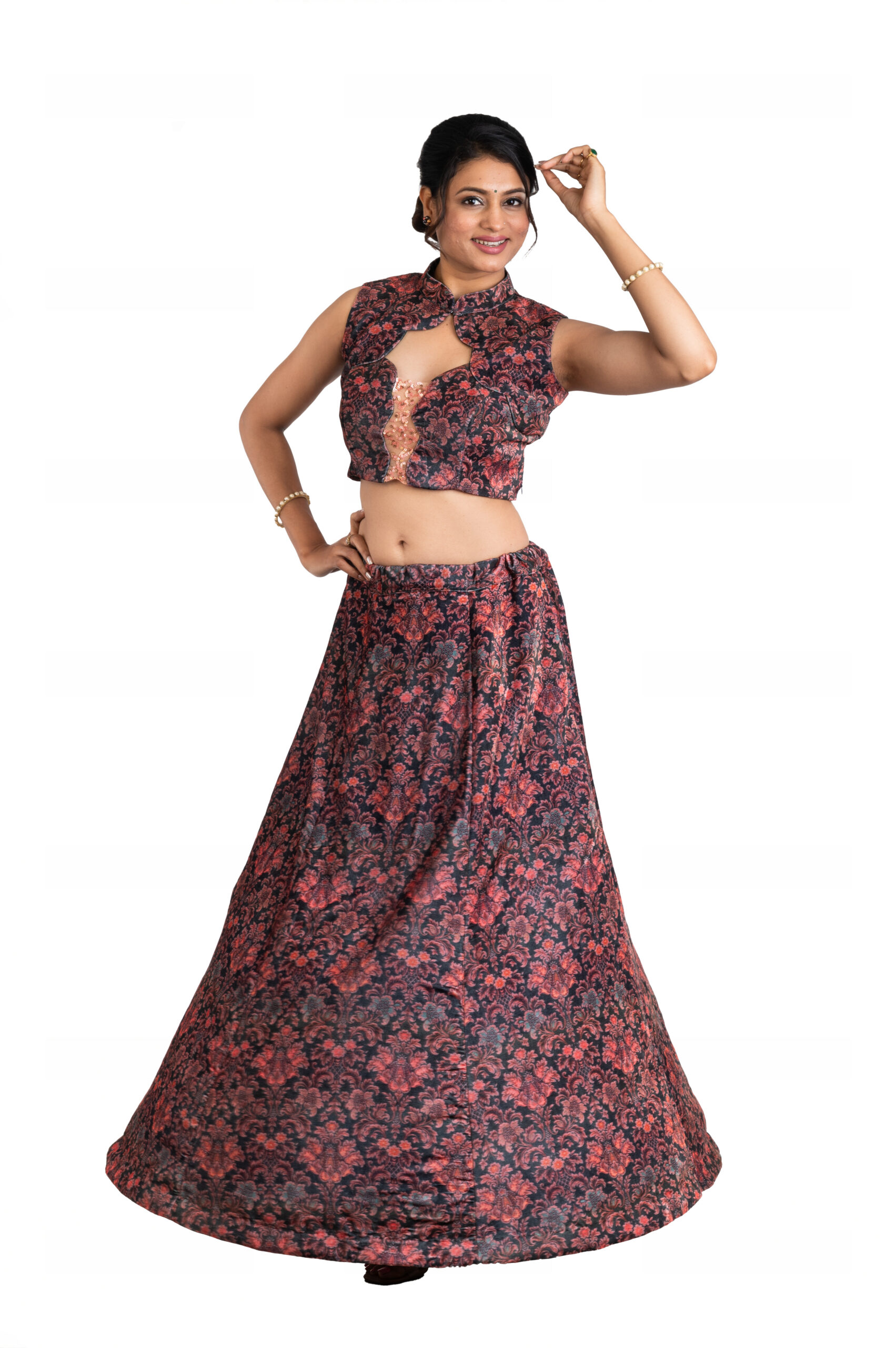 Srijan Floral Printed Skirt and Top - Image 2